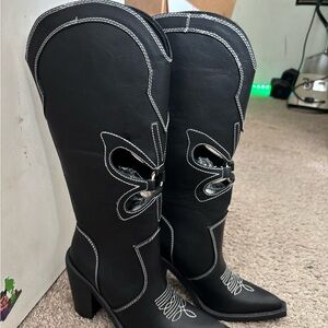 DOLLS KILL FEELIN GOOD BLACK COWBOY BOOTS SIZE 5 WESTERN RODEO COUNTRY